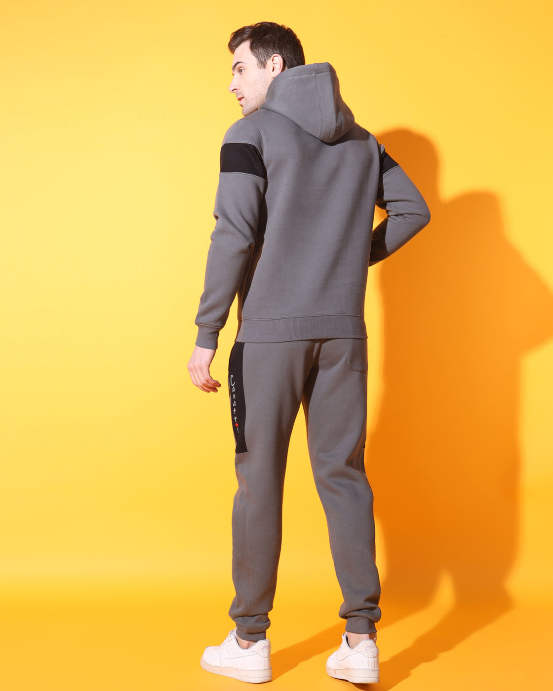 Shadow Slate: Unisex Deep Grey Track Suit with Timeless Black Accents