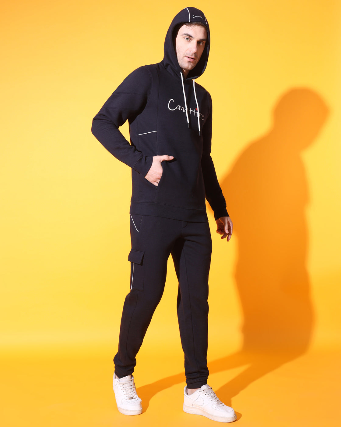 Stealth Navy Unisex Track Suit: Hoodie with Concealed Zip Pocket and Cut & Sew Details