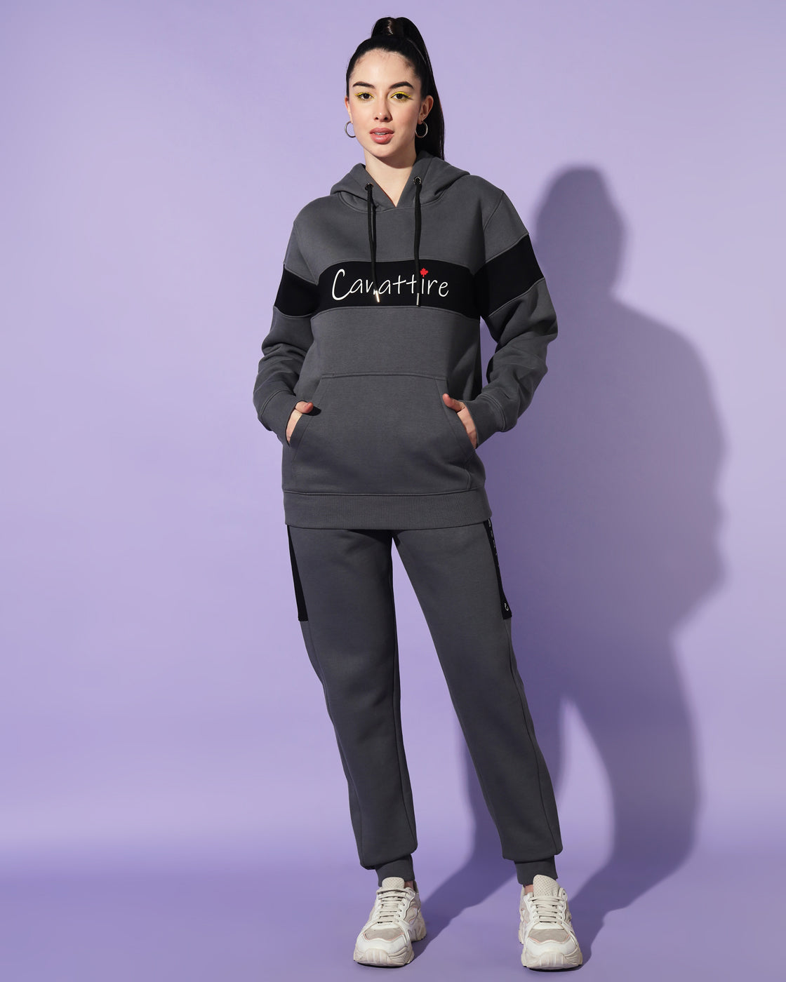 Shadow Slate: Unisex Deep Grey Track Suit with Timeless Black Accents